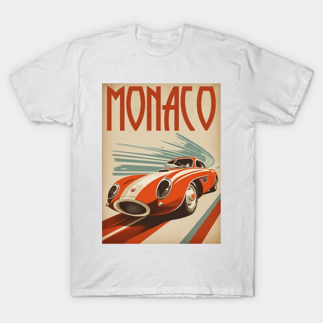 Monaco Supercar Vintage Travel Art Poster T-Shirt by OldTravelArt